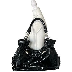 Y2K Black Faux Leather Shiny Oversized Shoulder Bag